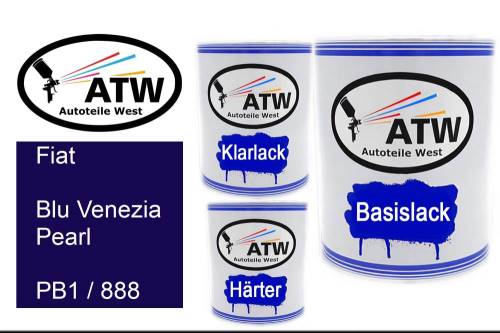 Fiat, Blu Venezia Pearl, PB1 / 888: 1L Lackdose + 1L Klarlack + 500ml Härter - Set, von ATW Autoteile West.